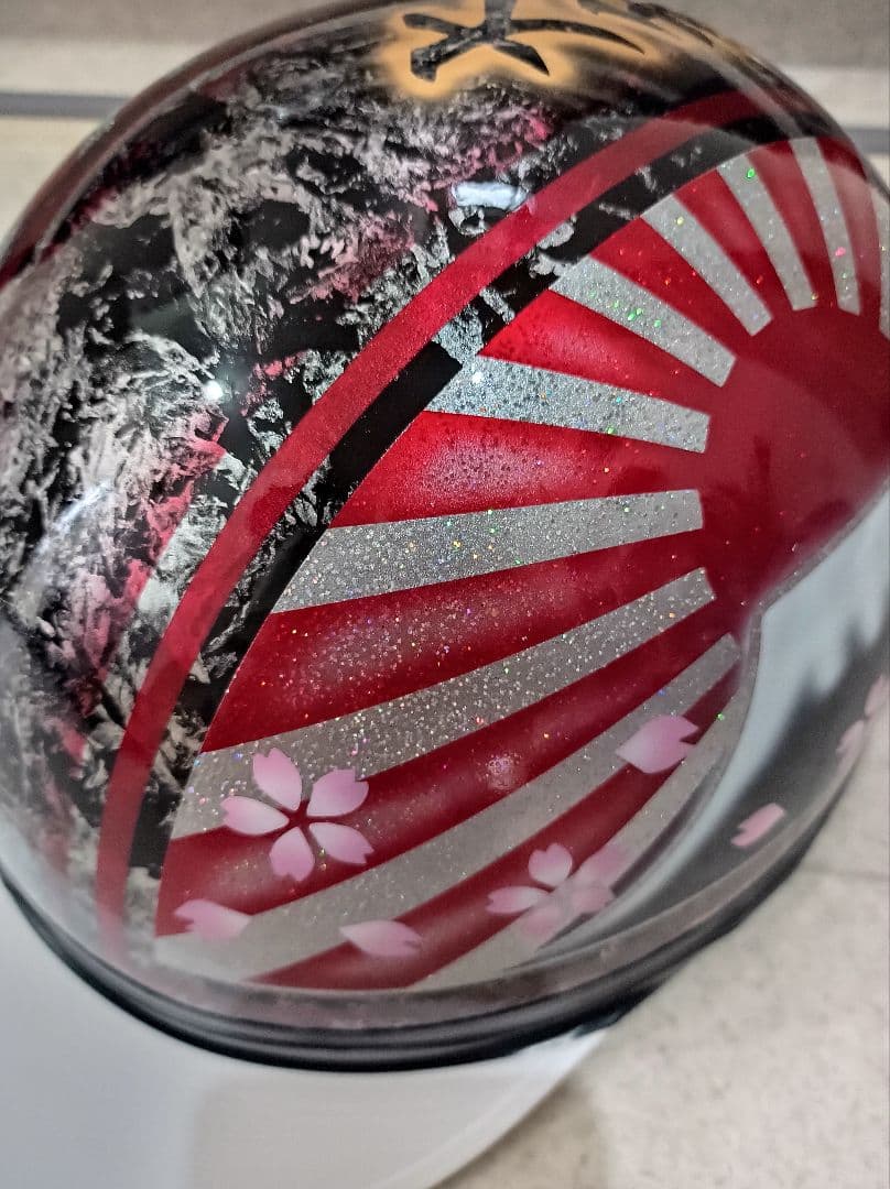 カスタムコルク半 黒ラップ✘Candyレッド富士日章 七色ラメ 文字変更