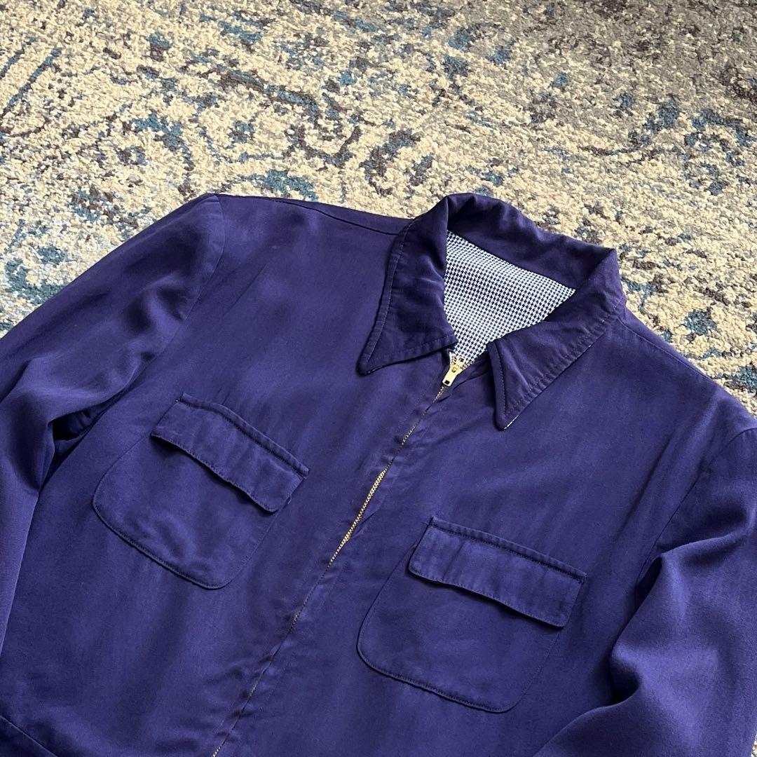 50s ギャバジャン レーヨン ギャバジン ナス紺 リバーシブル