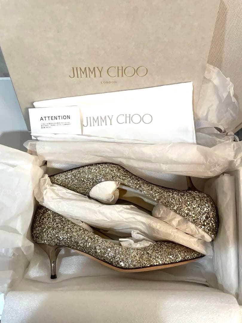 JIMMY CHOO グリッター ハイヒール 38 ラメ ゴールド