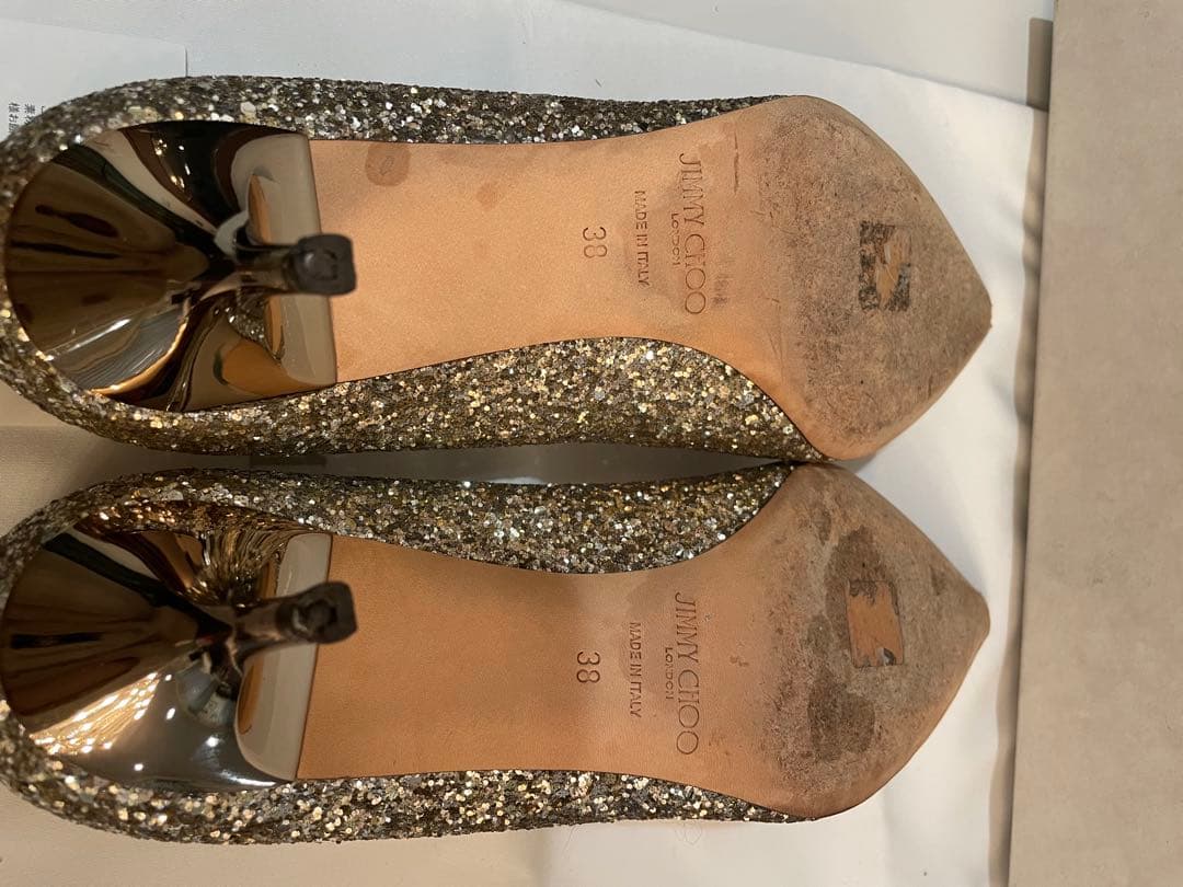 JIMMY CHOO グリッター ハイヒール 38 ラメ ゴールド