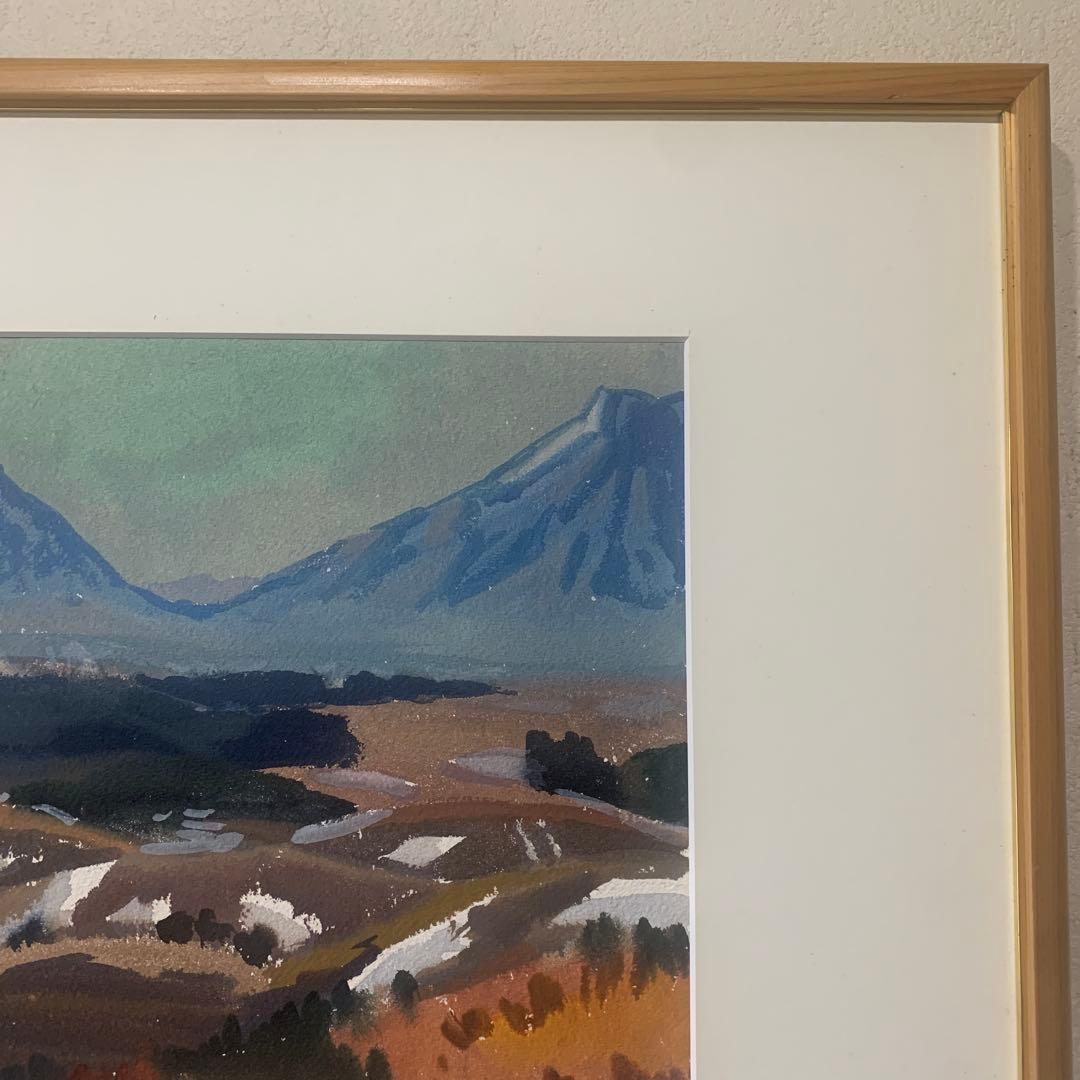 絵画　水彩肉筆画　真作　姫野陸郎　1984年 晩秋の山岳風景