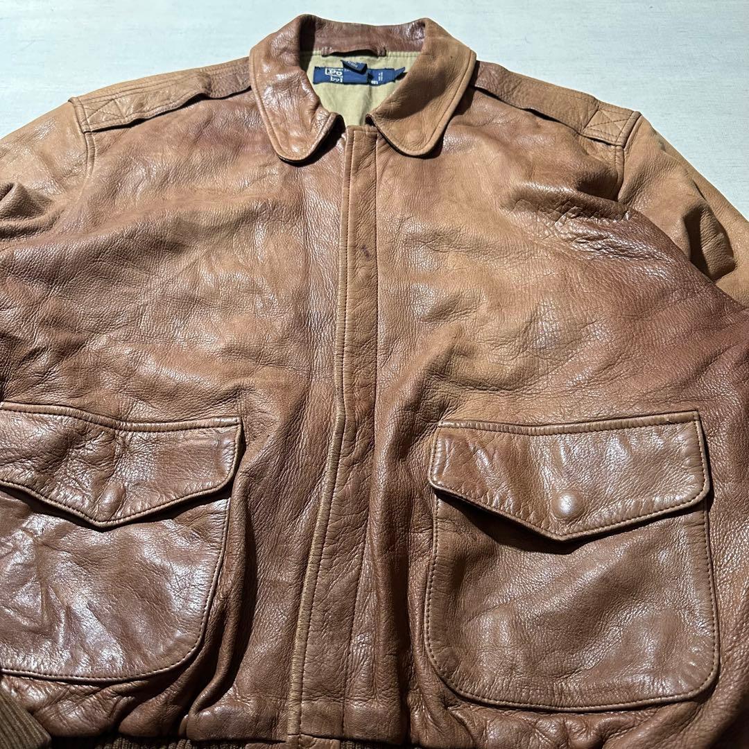 90s ポロ ラルフローレン a2 レザー フライトジャケット 本革 L - メルカリ