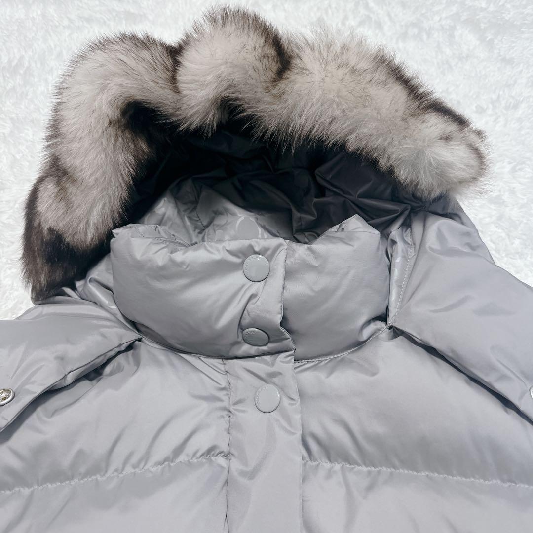 美品】COACHグレー ファー フード付き ダウンジャケット Cロゴ Sサイズ