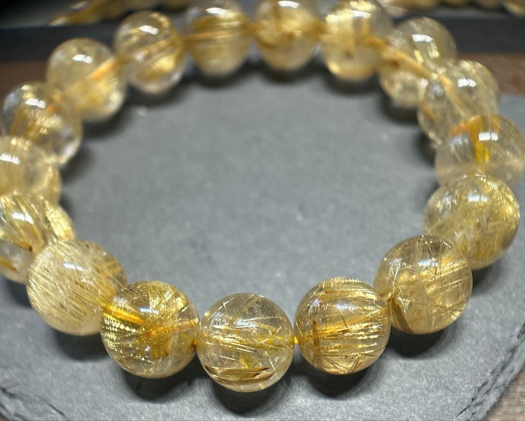 ゴールド　ルチル　クォーツブレスレット　12.5mm