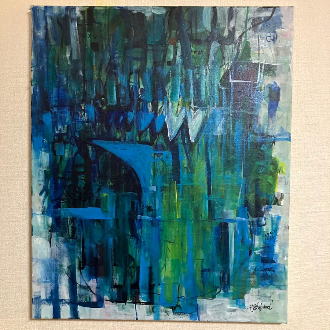 抽象アクリル画 青と緑の色合い - メルカリ