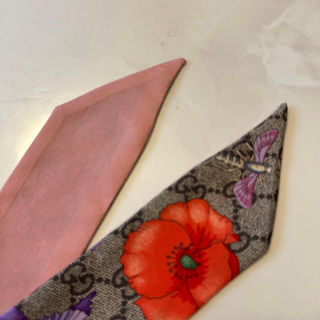 《12/16迄特価》 GUCCI スカーフ　桃　GGフローラプリントシルクリボン