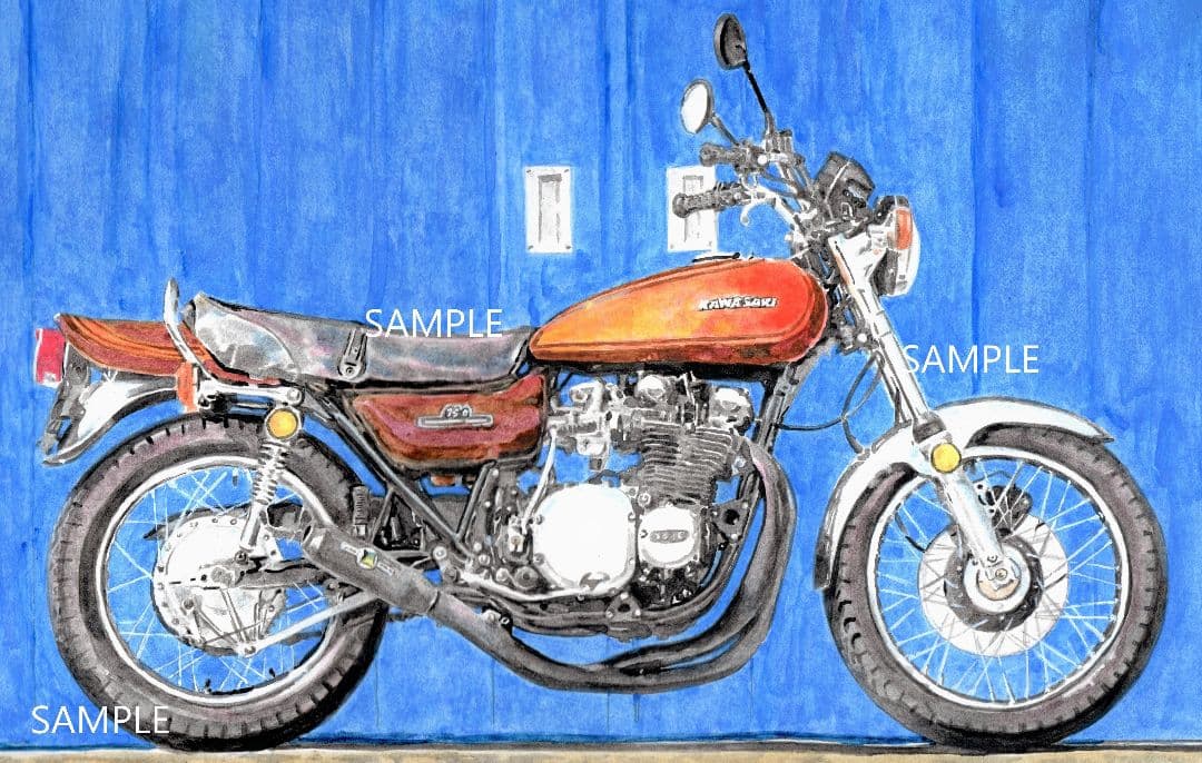 カワサキ 750RS Z2 ゼッツー 水彩画 バイク イラスト インテリア