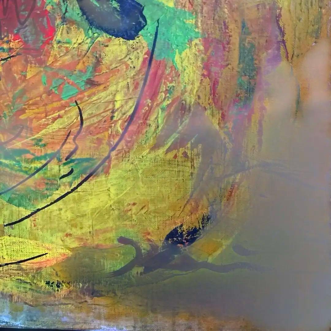 絵画】50号 無題 花の絵 (アクリル絵具 蝋 油性マーカー) 極彩色