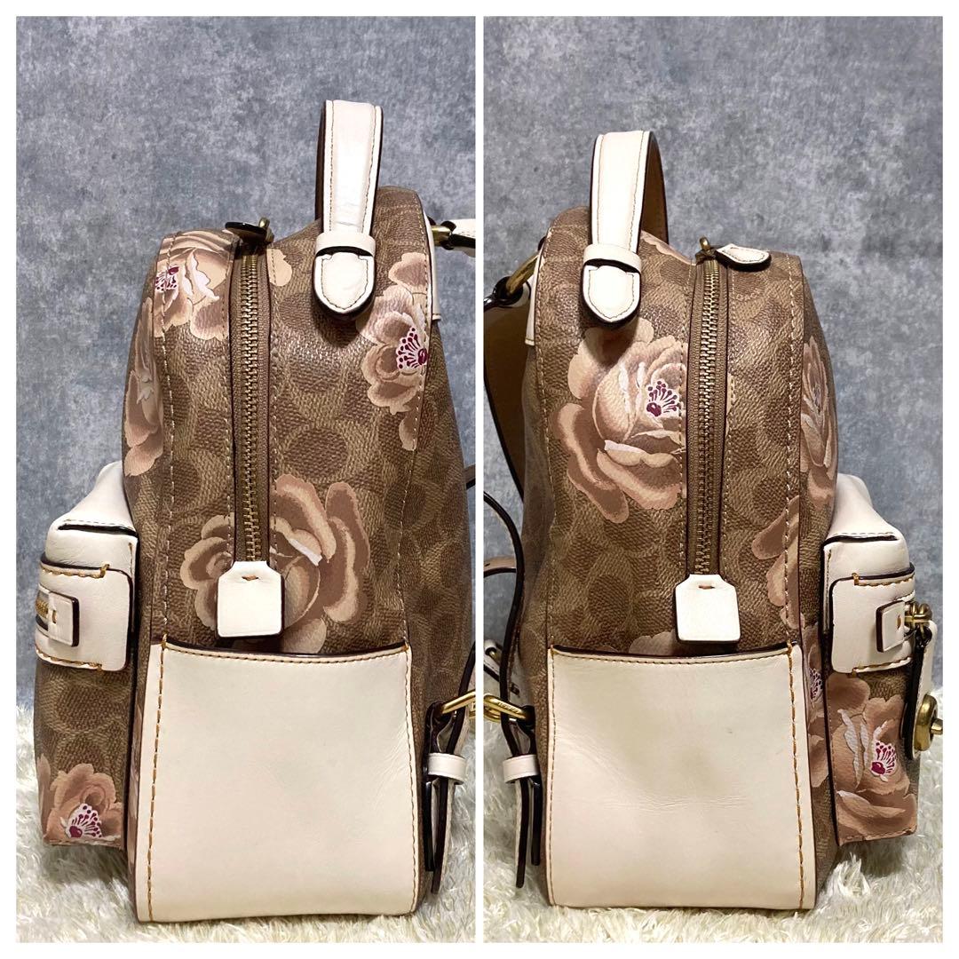 美品】コーチ リュック レザー ブラウン ピンク 花柄 500ml収納可