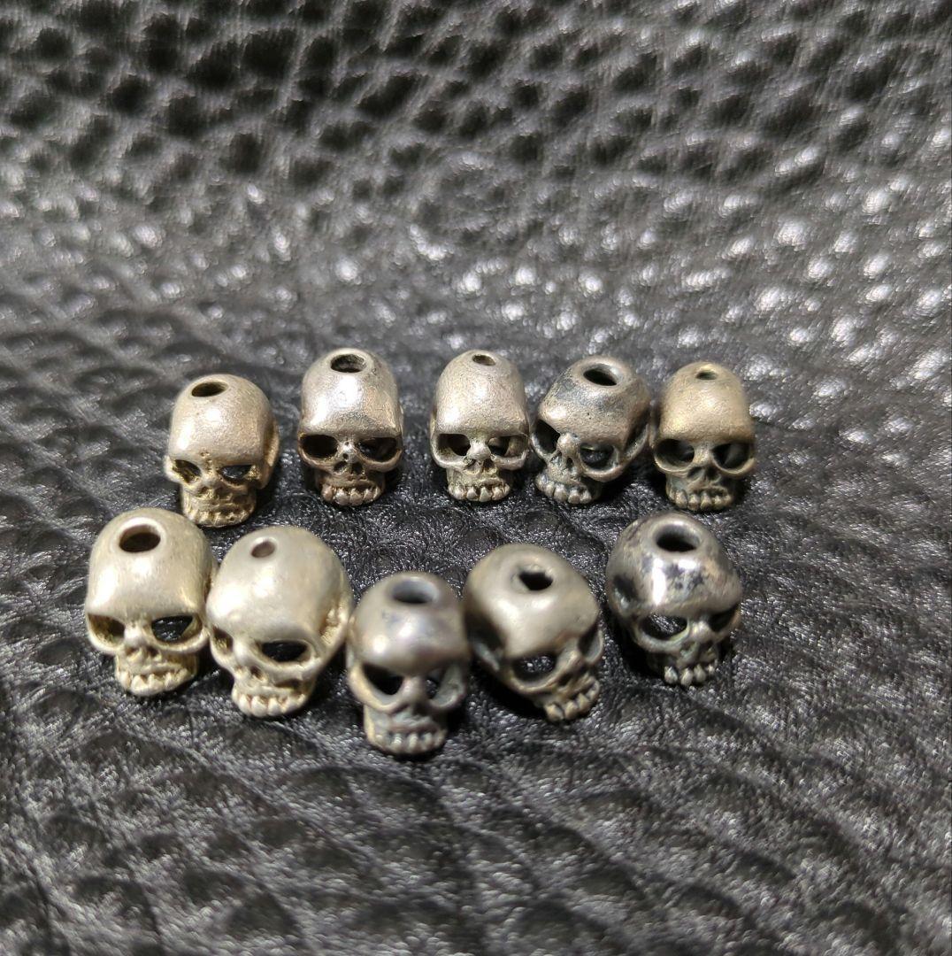 シルバースカルビーズ 10個 （ブレスレット） パールブレスレット メンズ シルバー ステンレス スカル パール