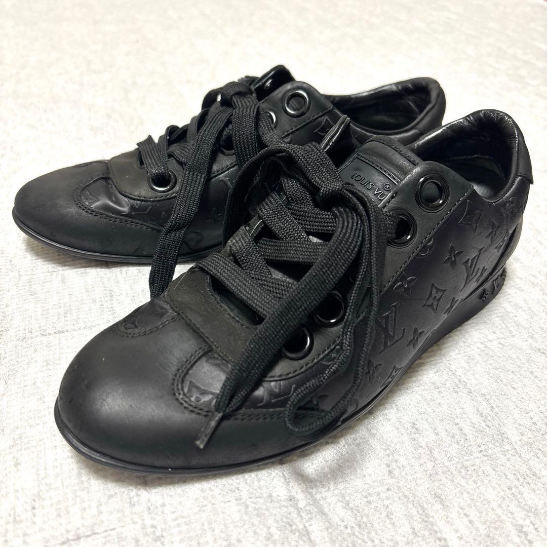 ルイヴィトン モノグラム サテン レザー スニーカー 黒 - メルカリ