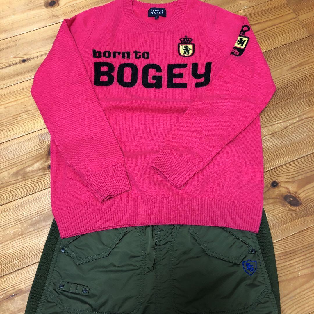 パーリーゲイツニット美品　ピンク 超美品】パーリーゲイツ ニット帽 ピンク×グレー ストライプ編み