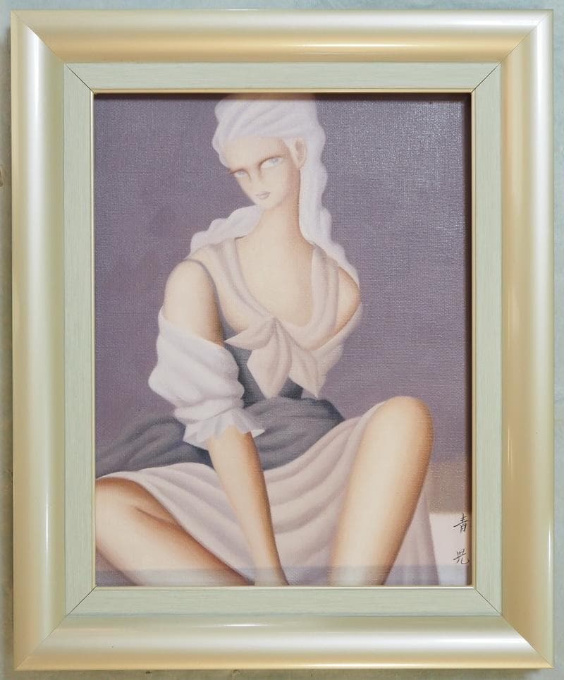 値下げ】人物・美人画 油絵 東郷青児 F6号 郷愁 額付き 手描き 肉筆