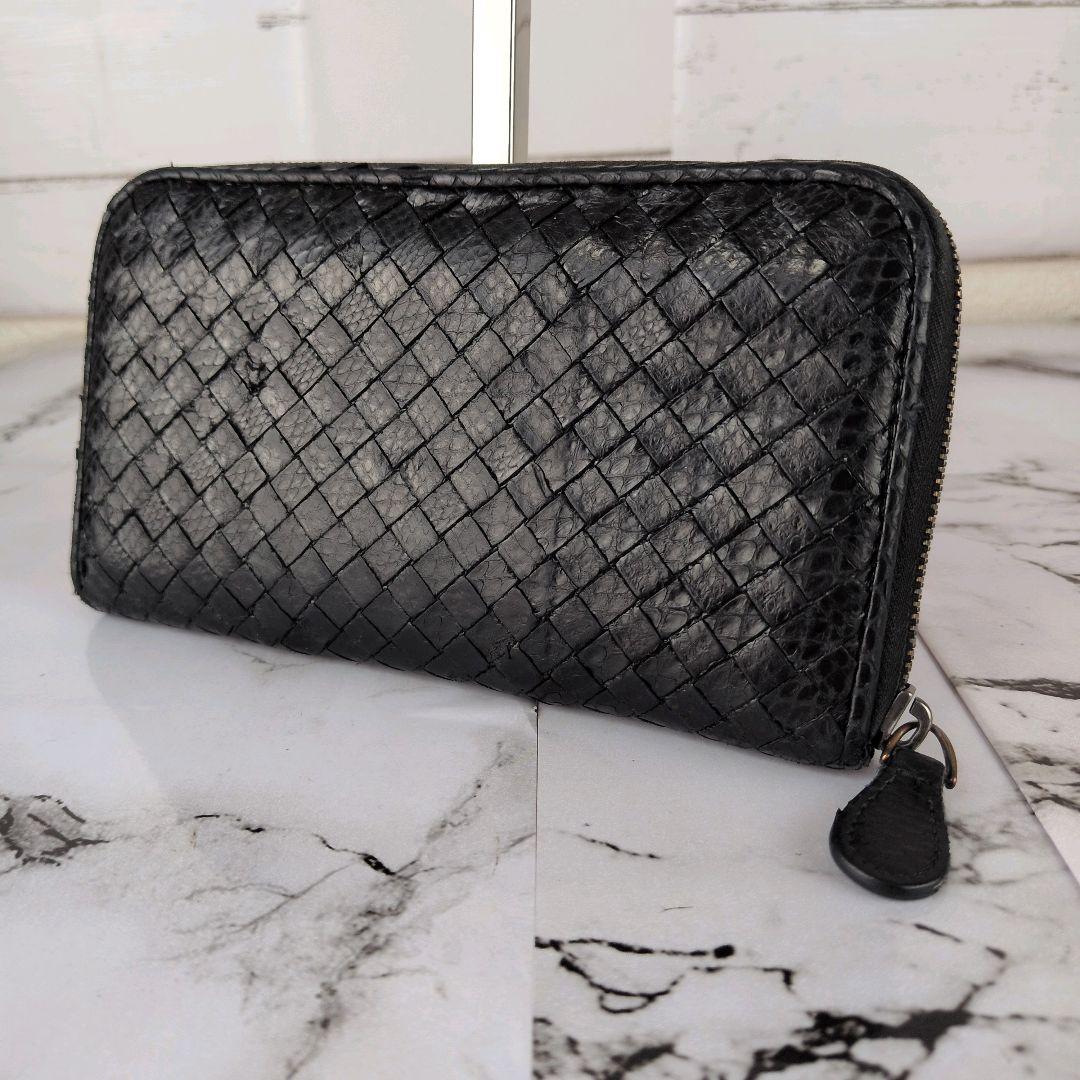 【美品】ボッテガヴェネタ☆パイソン　イントレチャート　ラウンドファスナー　長財布 ボッテガヴェネタ BOTTEGA VENETA 財布 長財布 ラウンドファスナー長