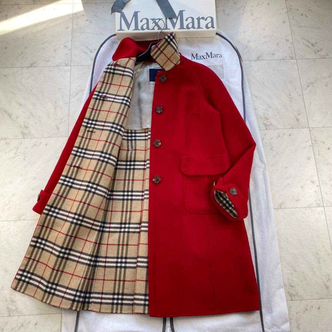 カシミヤ混◎バーバリーロンドン ダブルフェイス コート 赤 レッド