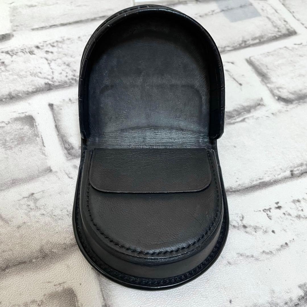 未使用級✨サンローラン コインケース 馬蹄型 クロコ型押し 黒の通販は