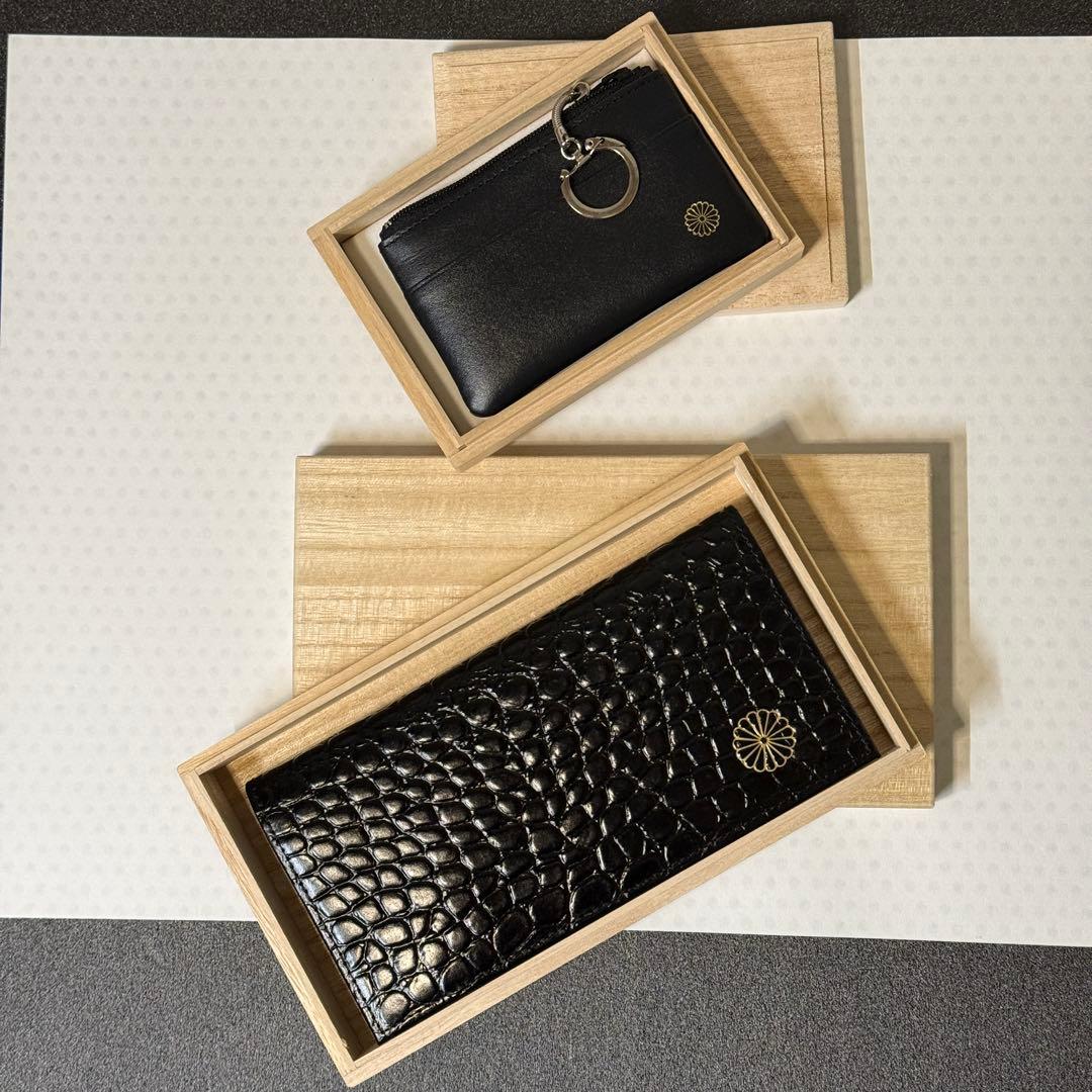 K*e様 【超貴重限定桐箱入】皇居 長財布 クロコ調牛革黒/コインケース