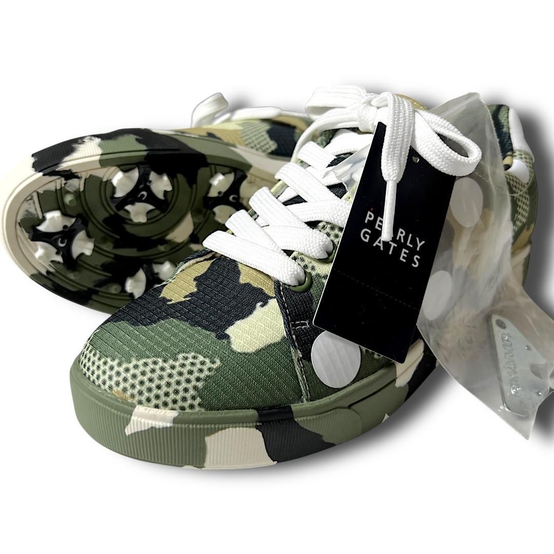 22.5cm パーリーゲイツ CAMO×ロゴ スパイク ゴルフシューズ