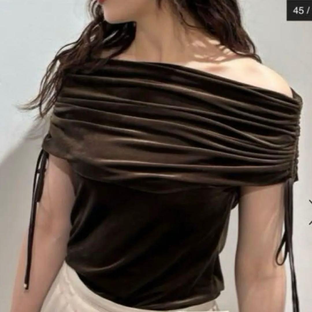 タグ付新品 LAGUNAMOON ライトベロアオフショルトップス ブラウン タグ