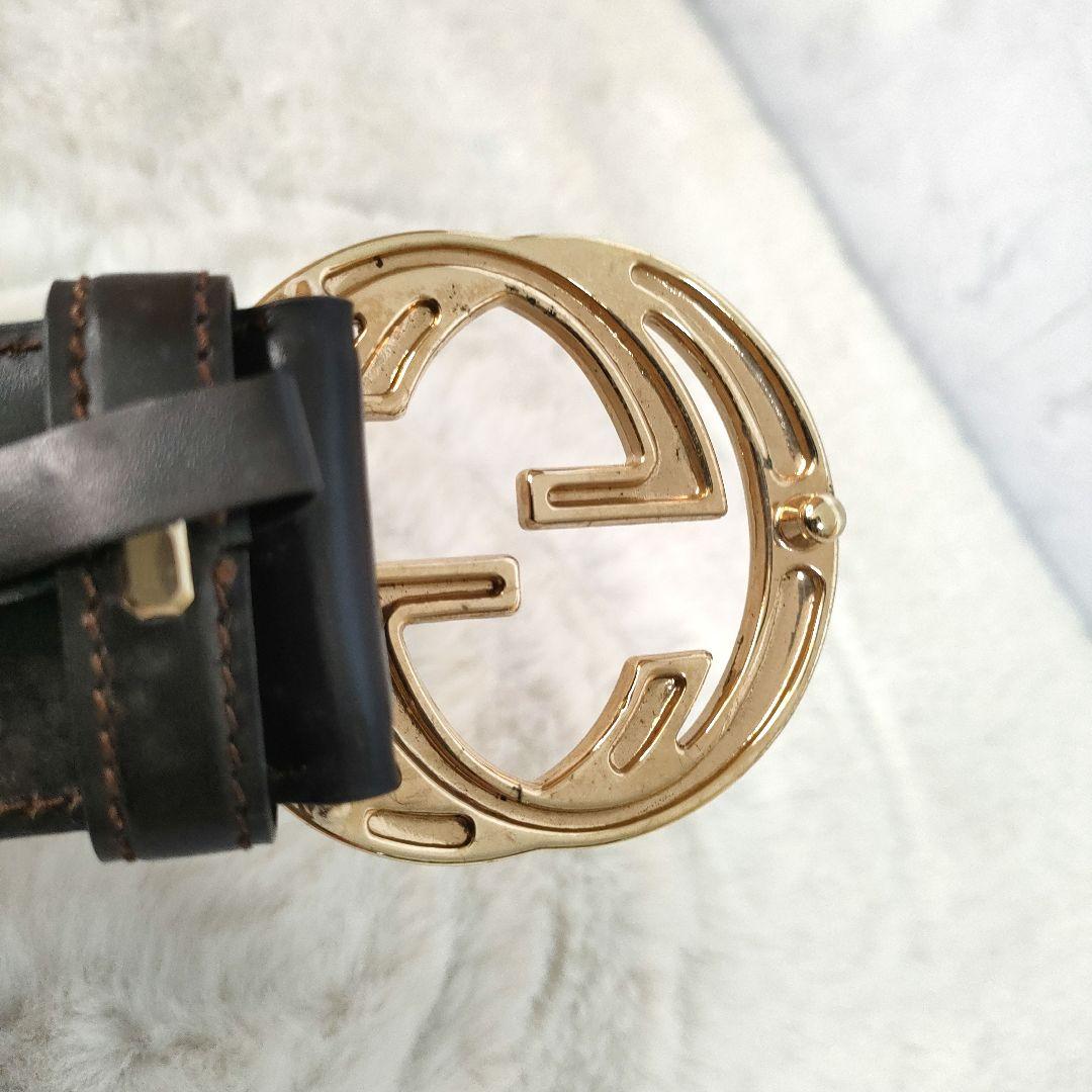 GUCCI ベルト GG バックル インターロッキング レザー ブラウン - メルカリ