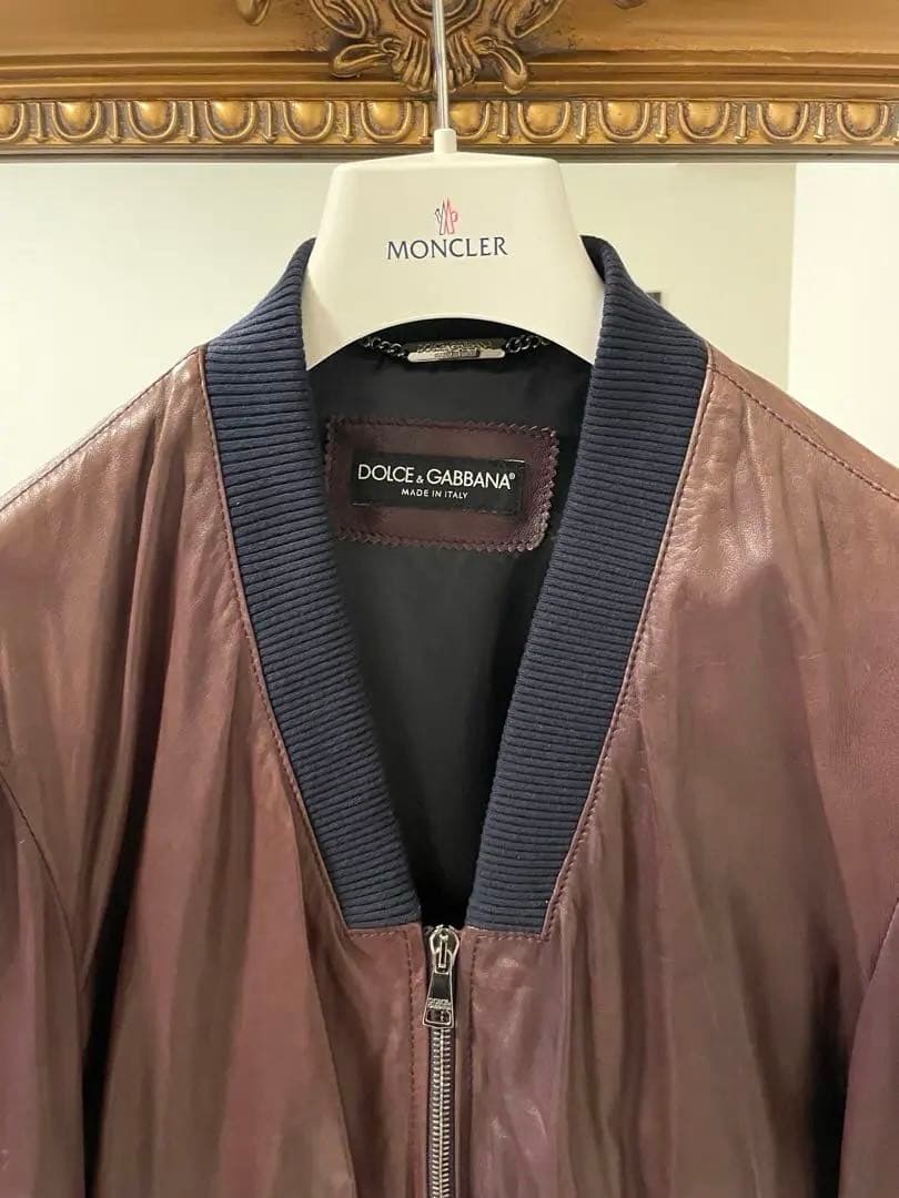 DOLCE&GABBANAシープスキン☆ダークブラウンレザージャケット46/M