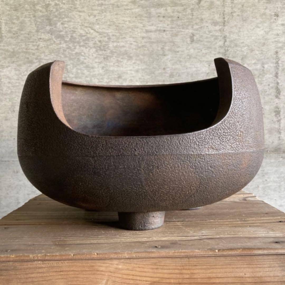 古い風炉 釜 火鉢 囲炉裏 五徳 鉄製 茶釜 灰付 茶道具 和風 古道具 レトロ