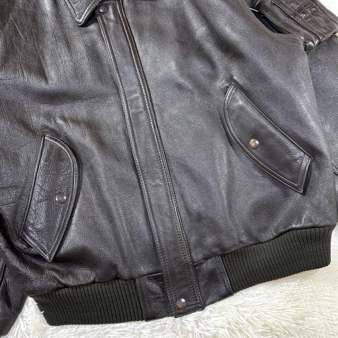 美品】90s A-2 フライトレザージャケット ダークブラウン 牛革 短丈 M