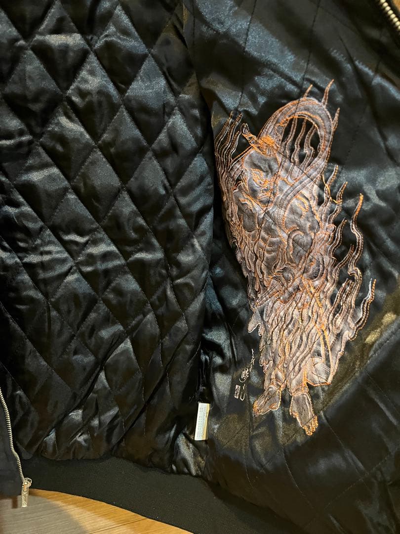 激レア 3代目 彫よし スカジャン ベロア 黒 虎 × 不動明王 メンズL