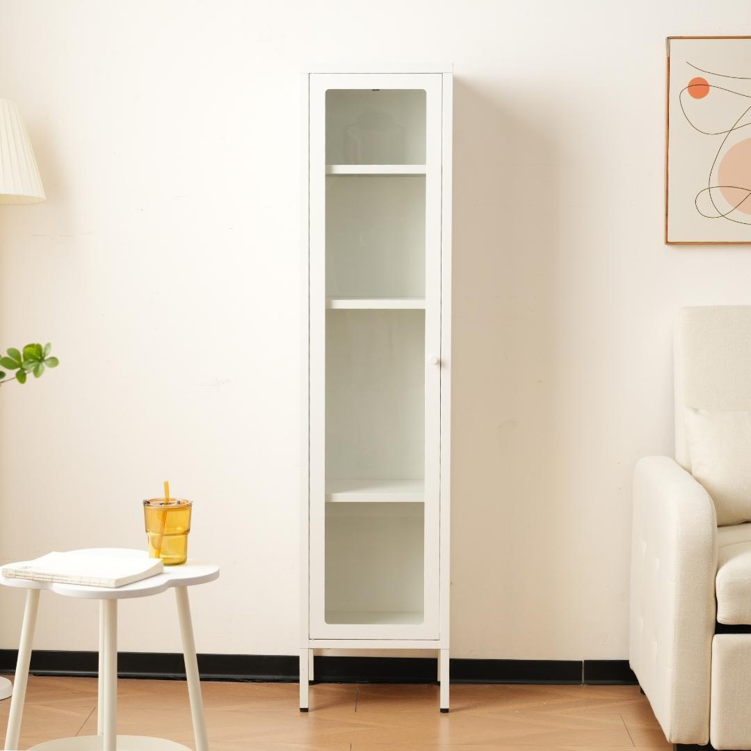 ホワイト キャビネットスリム リビング収納 幅35*奥行30*高さ150CM