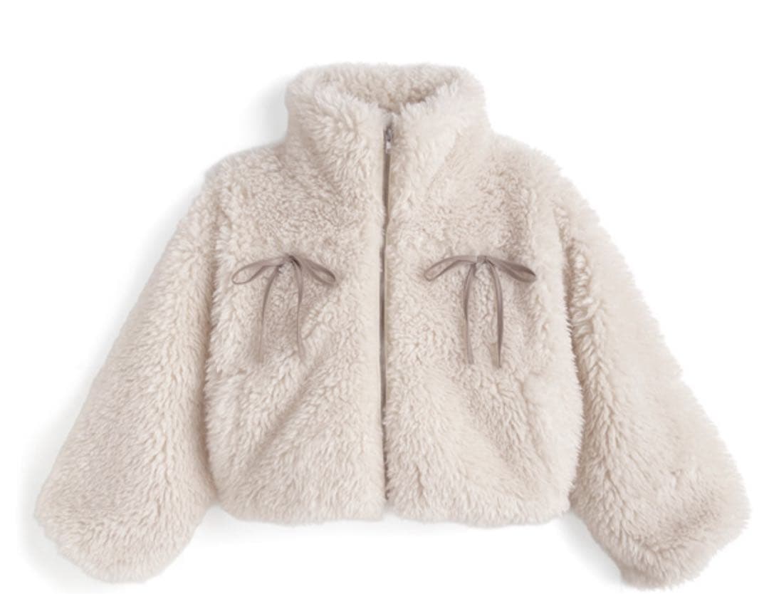 リボン付きショートボアジャケット リボンボアショート丈ジャケット