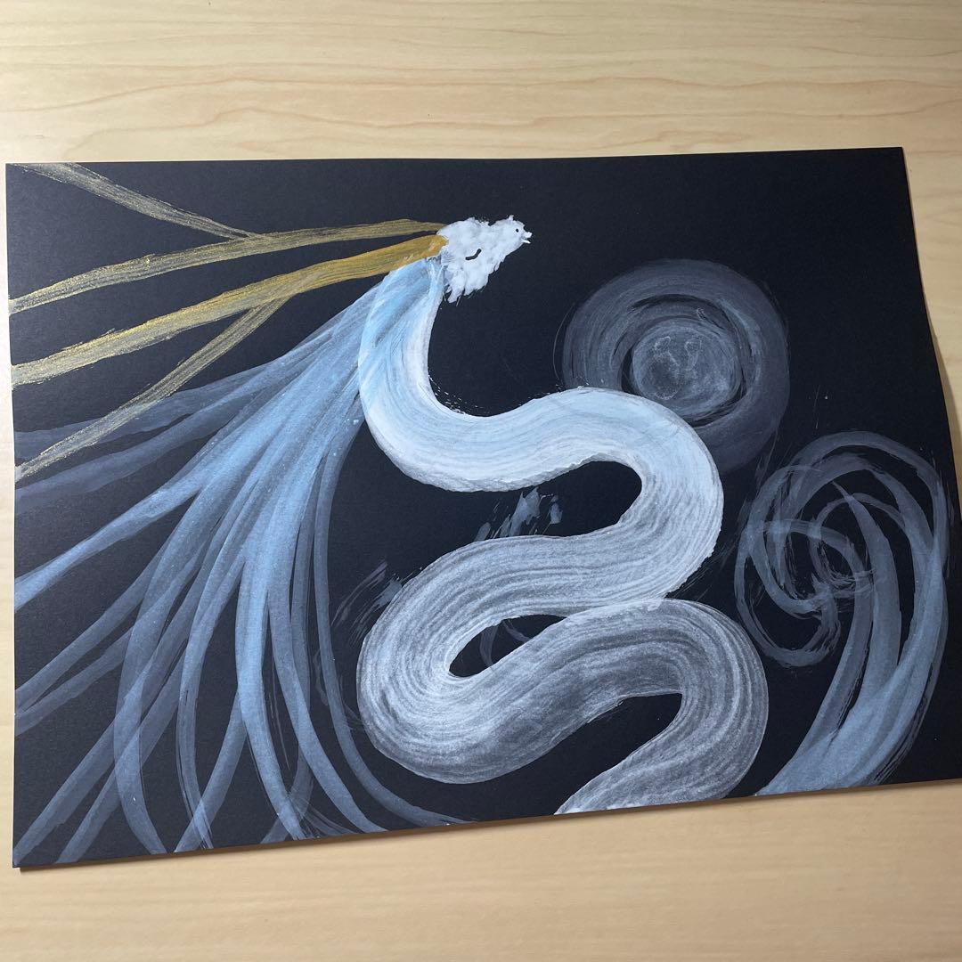 一筆龍 原画「白龍の宴」A4｜一点物 龍神 - メルカリ