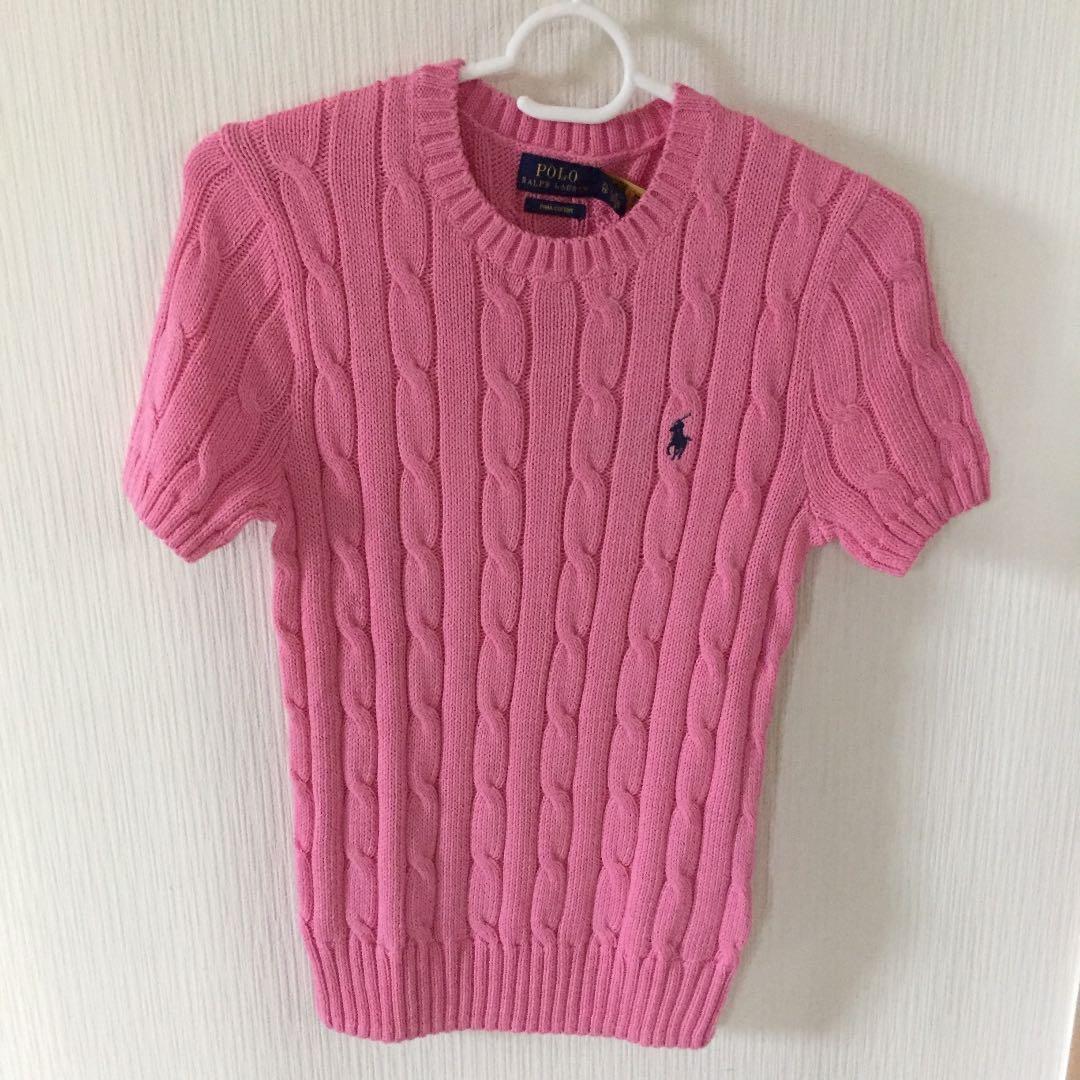 大人気 ラルフローレン 半袖ニットコットンケーブルセーター ピンクXS