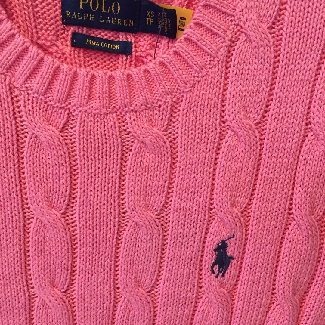 大人気 ラルフローレン 半袖ニットコットンケーブルセーター ピンクXS