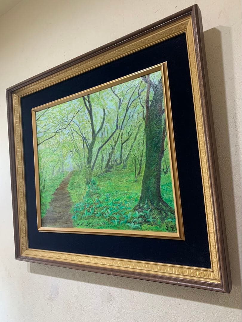 絵画　額装　油彩肉筆画　J.Y『森林』F8