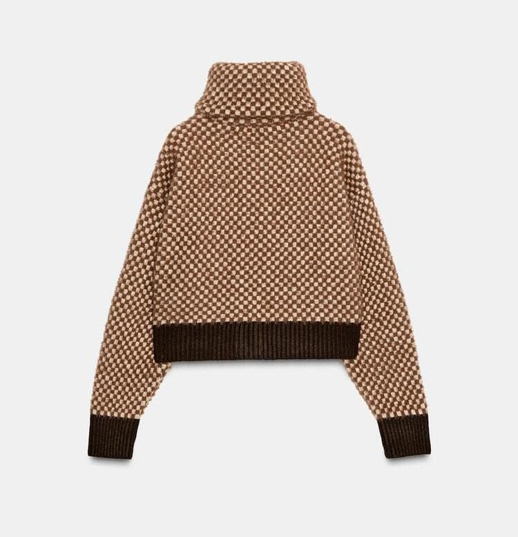 ZARAコントラストフェイクファーニットボンバージャケット茶色チェック