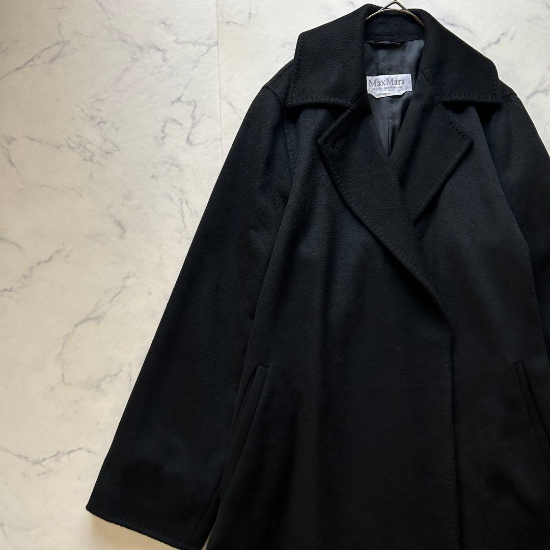 定価40万 極美品 マックスマーラ カシミヤ100% ロングコート 女優襟 黒