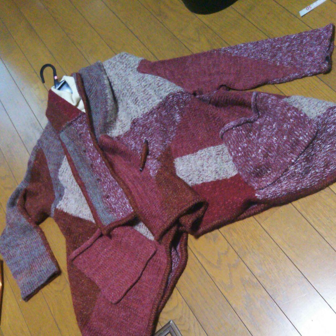《センソユニコ》再値下❗(新品に近い)えんじ他3色の格子変形ニットコート 619