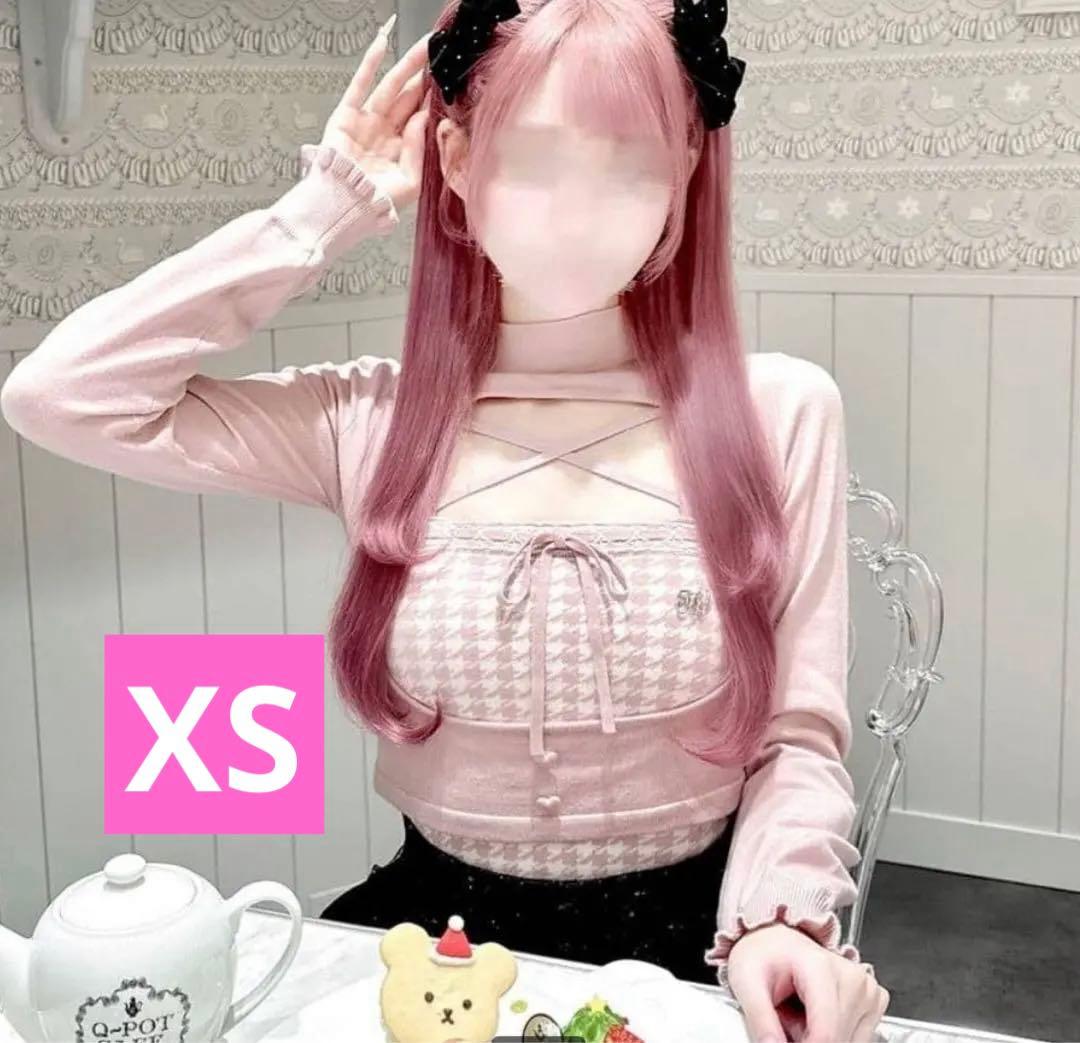 最安 Honeymew ハニーミュウ 千鳥柄ハイネックアンサンブルトップス