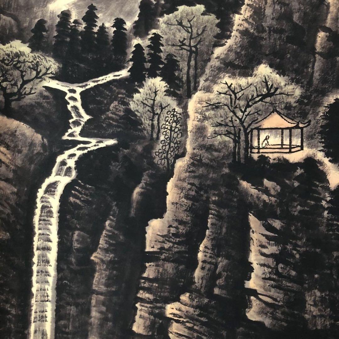 李可染 山水画 掛け軸 中堂 山野葱郁図 中国画 サイズ：174×77cm