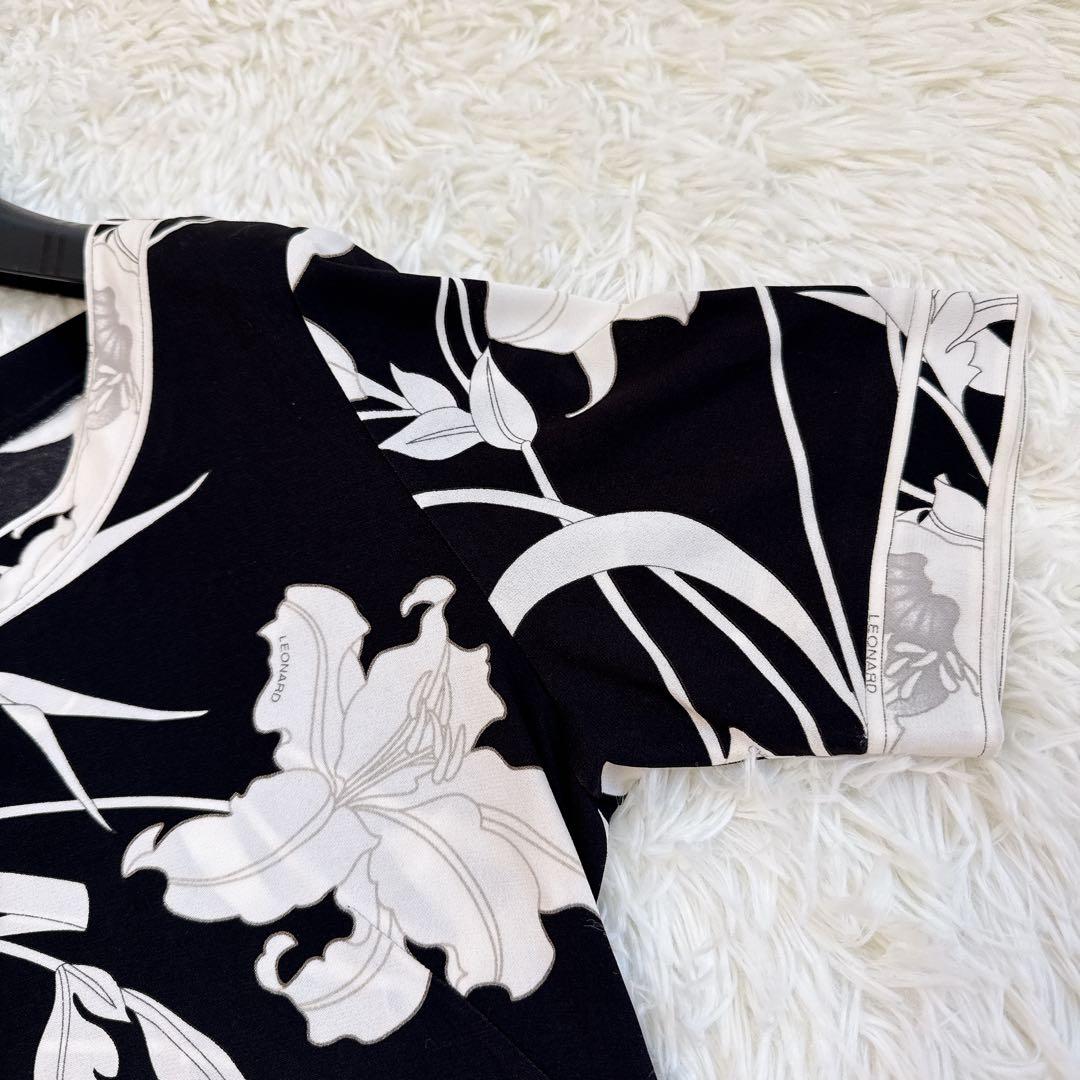 レオナール カットソー 高級✨ カンカン 花柄 トリム 半袖 ブラック