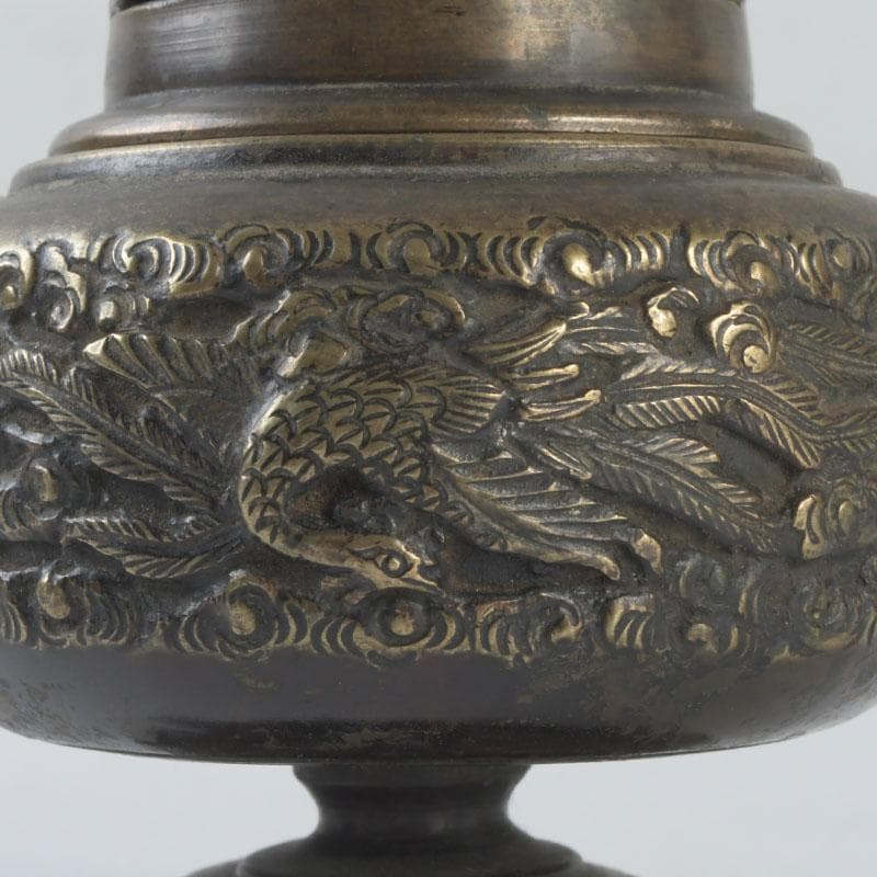 中国 古銅宣徳銅 獅子摘 龍鳳凰刻 蓋爐 香炉 V 9622 - メルカリ