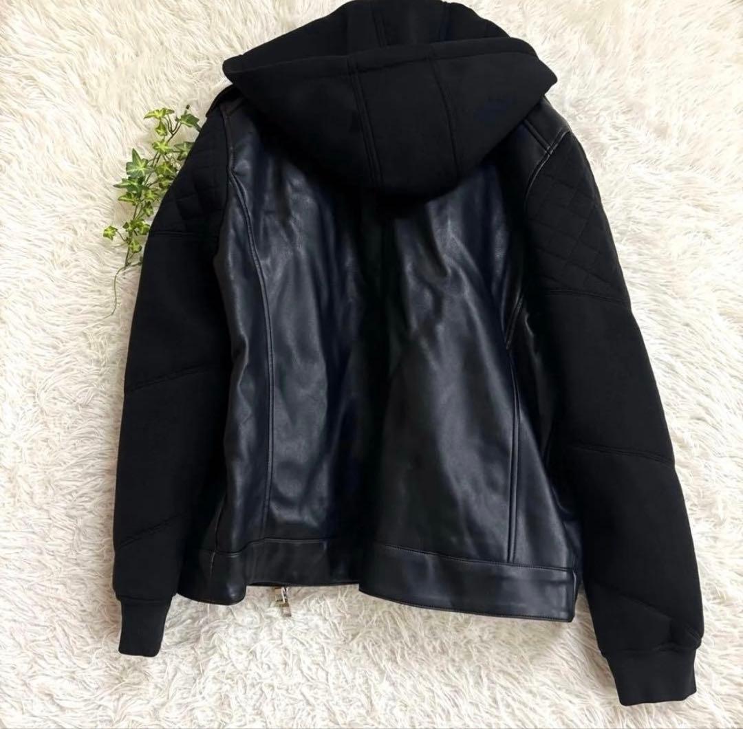 美品】ZARA ダブルライダース パーカー付ブルゾン XL - メルカリ