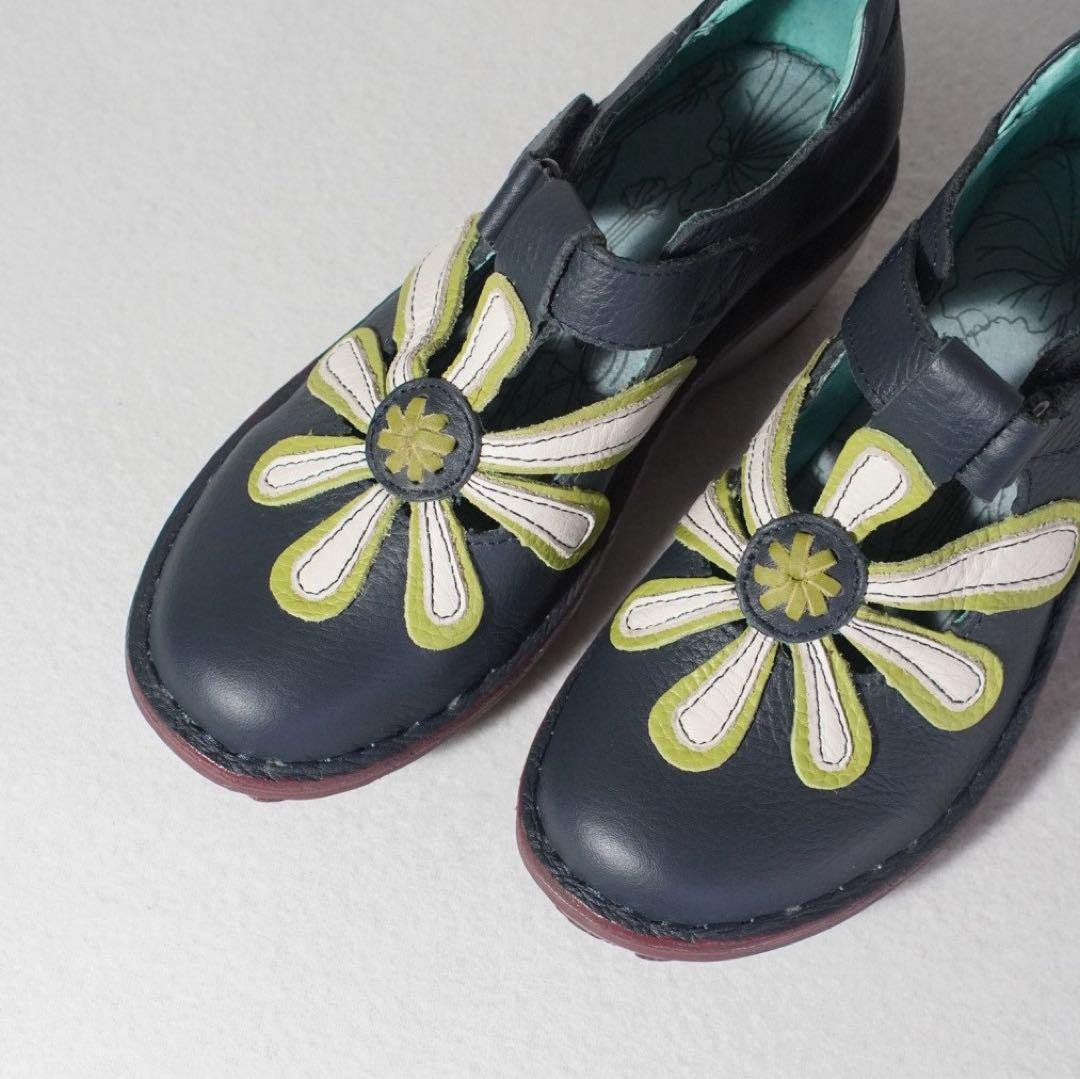 美品《Estacion》ストラップシューズ(M)K072A フラワー ウエッジ