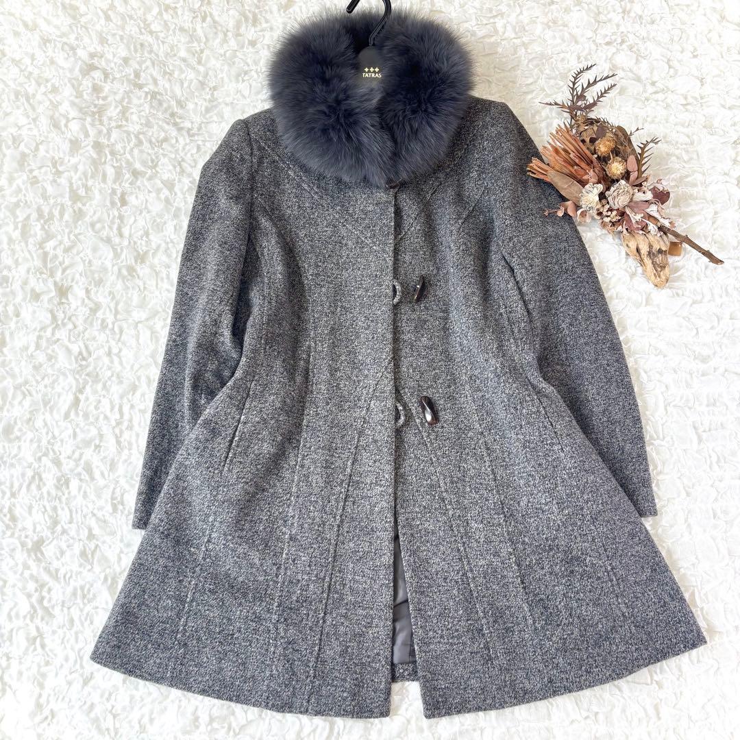 未使用 ブルーフォックス ファー付き アンゴラ ロング コート エン