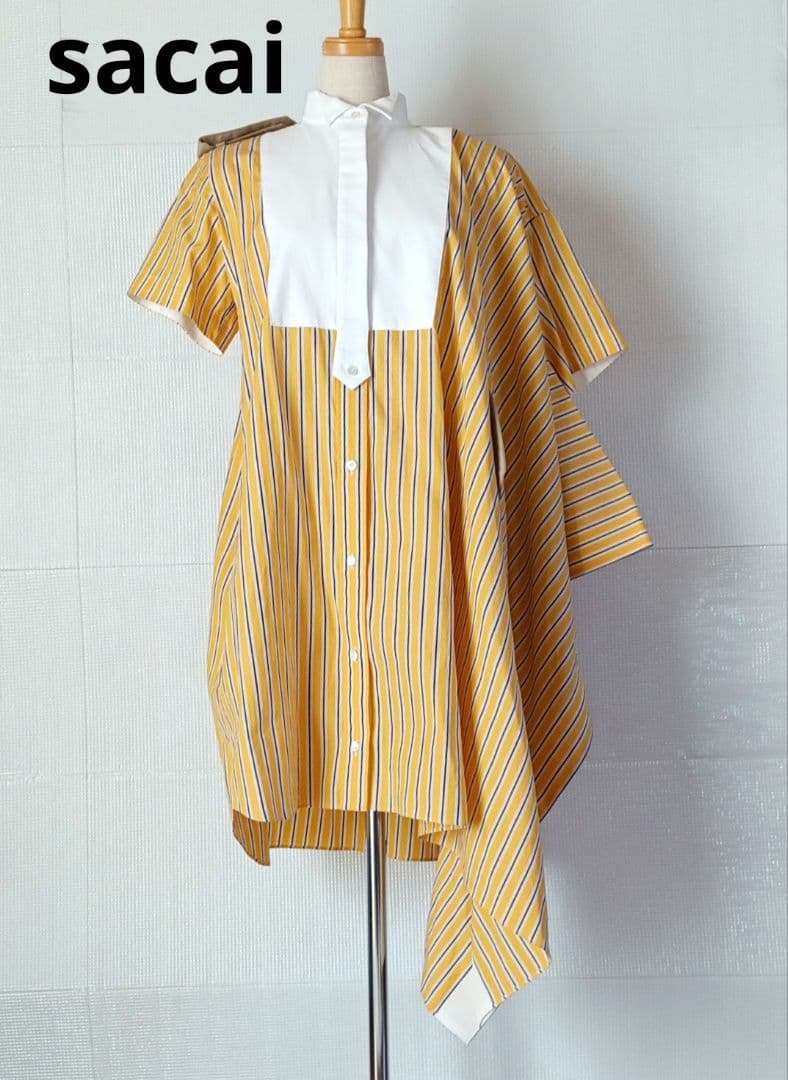 タグ付美品◇sacai サカイ アシンメトリー ストライプシャツ