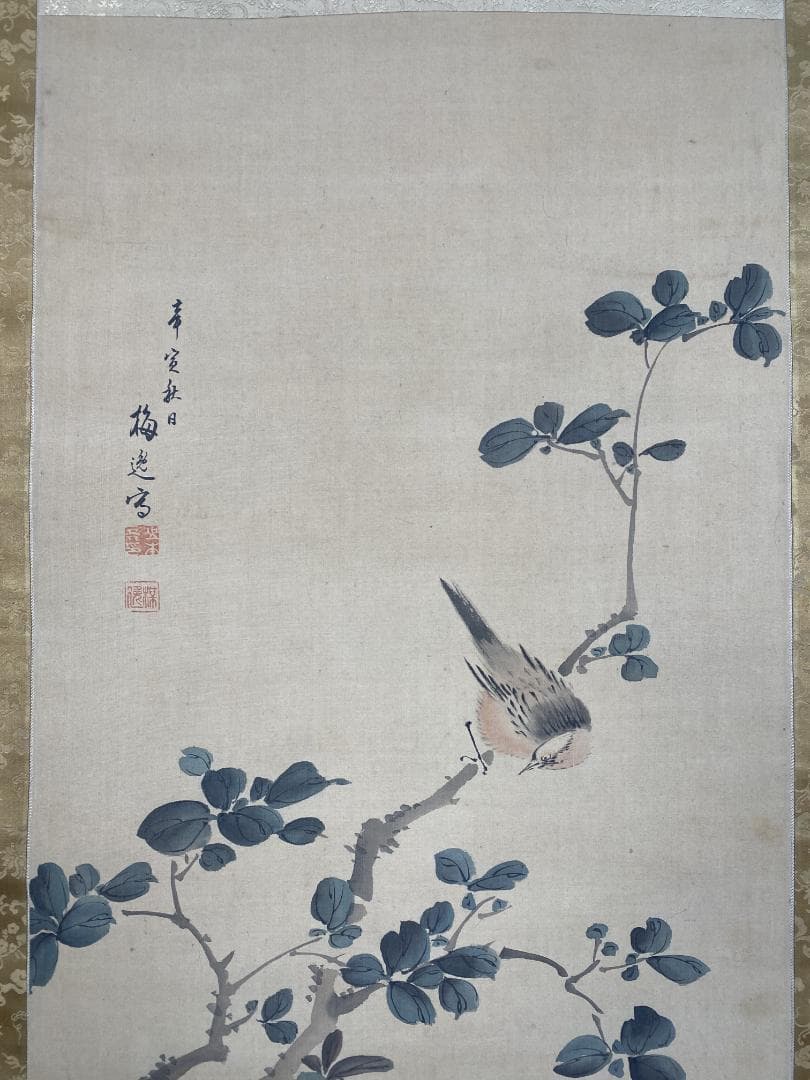 や*ん様 山本梅逸 花鳥図 二重箱 江戸 尾張南画 名古屋生 中国 掛軸