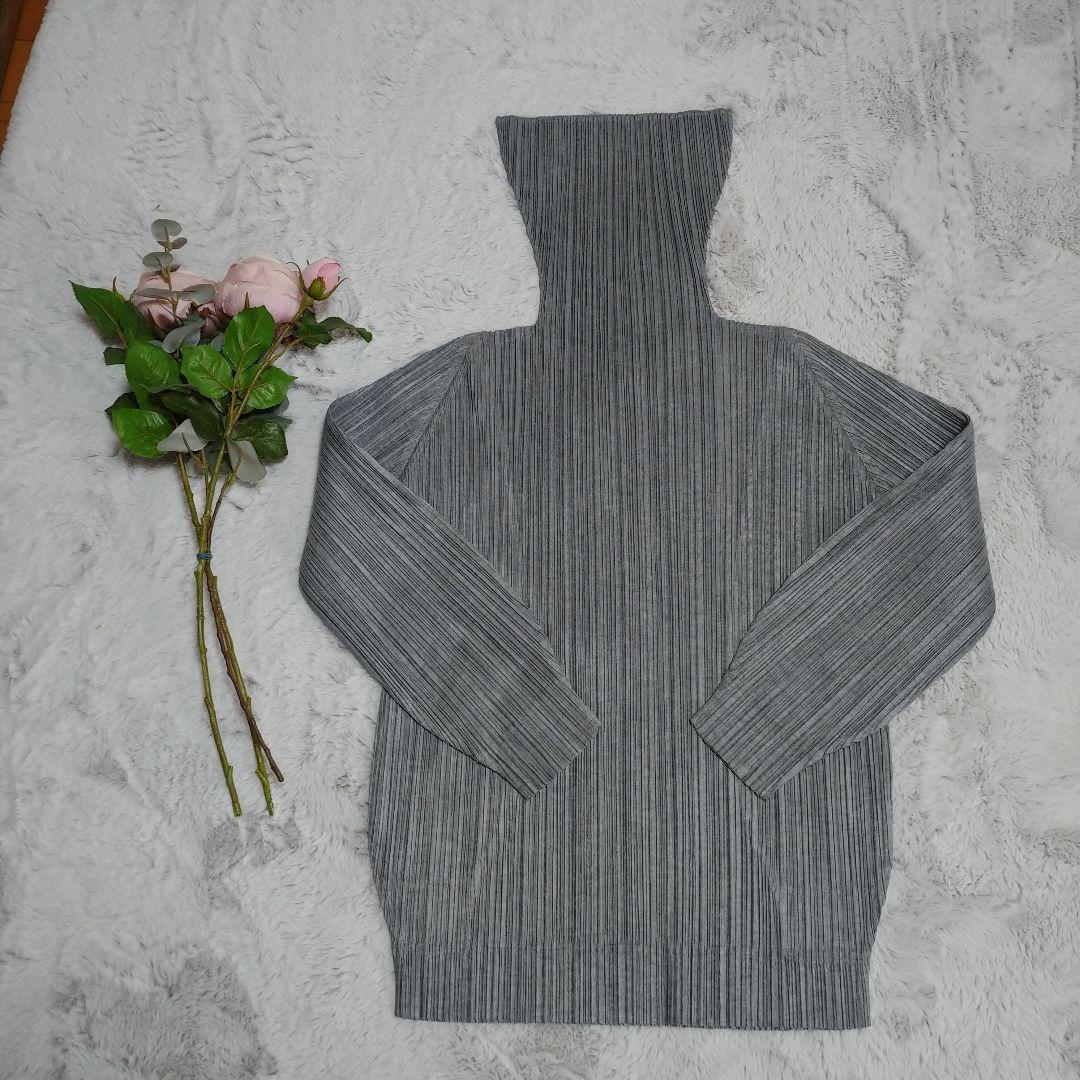 プリーツプリーズ　ハイネック　長袖 グレー PLEATS PLEASE ISSEY MIYAKE】プリーツプリーズイッセイミヤケ