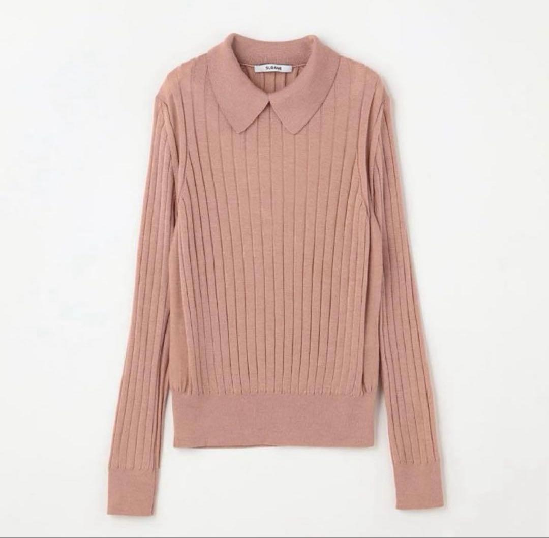 SLOANE 18Gワイドリブ メリノウール×シルク 襟付きプルオーバー 18Gワイドリブ エクストラファインメリノウール×シルク 襟付きプル