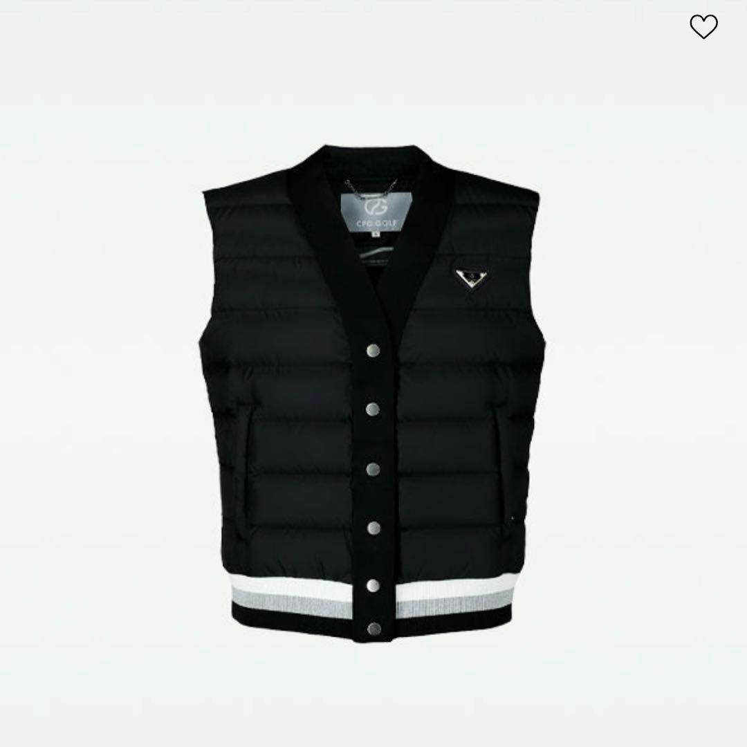 CPG ダウン×背中ニットミディアムロング丈ベスト　ブラックM ハイブリッジ ニット ベスト ブラックレーベル(6829MB)｜カナダグース
