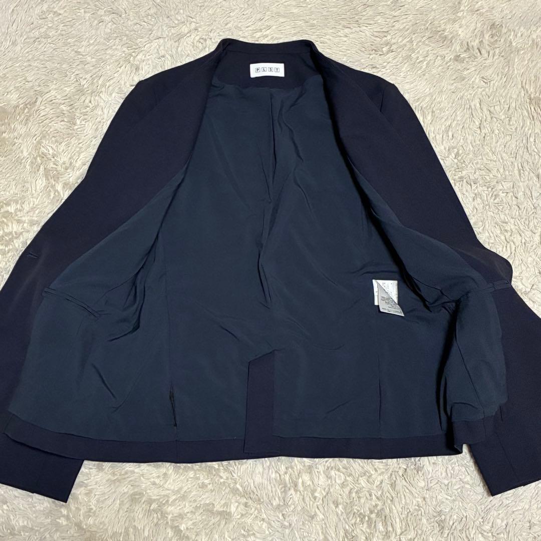 PLST 高年式 洗濯機で洗える 紺 ネイビー ノーカラー ジャケット